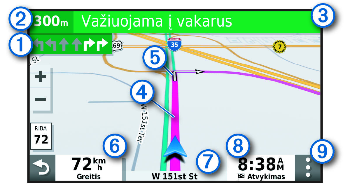 Active navigation route with callouts