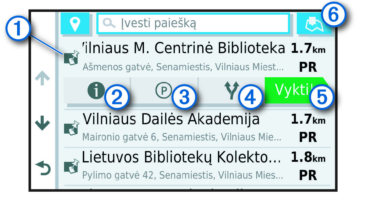 Location search results list with callouts