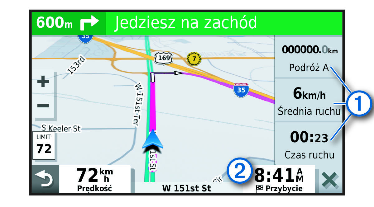 Trip data fields on the map with callouts
