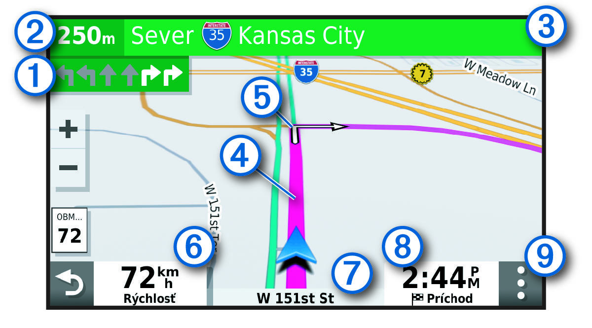 Active navigation route with callouts