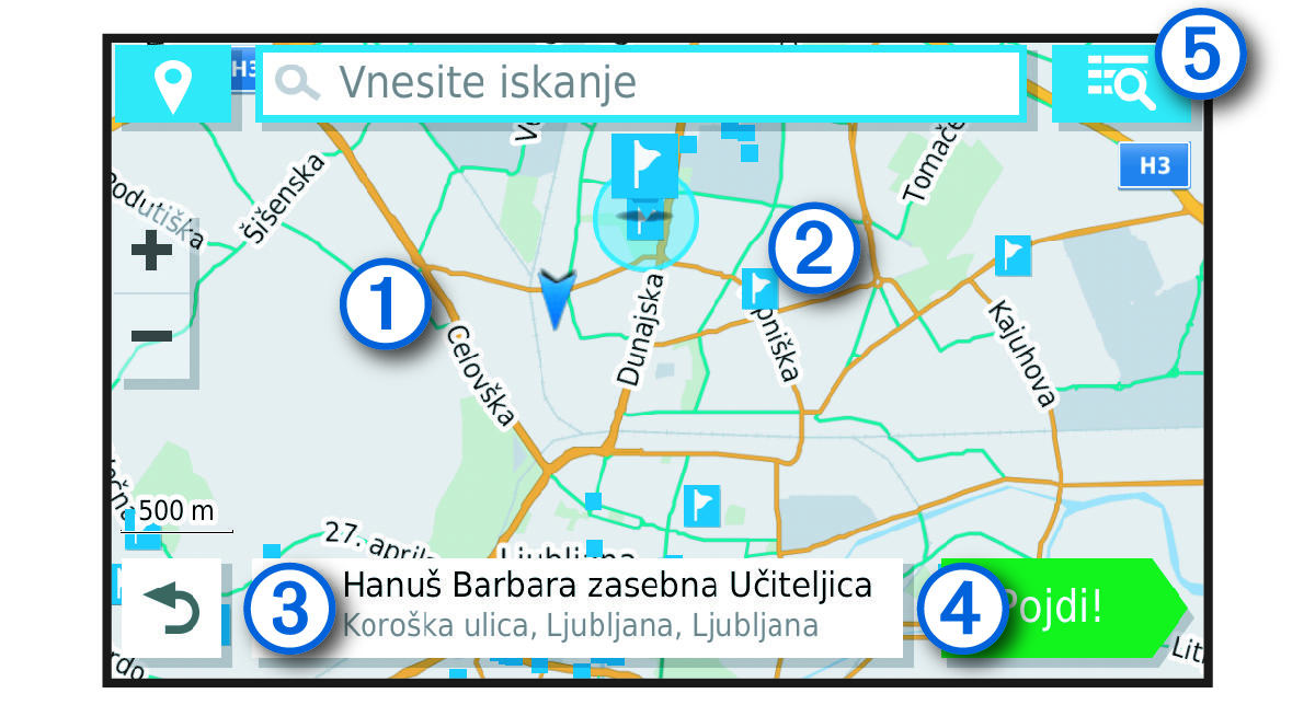 Location search results map with callouts