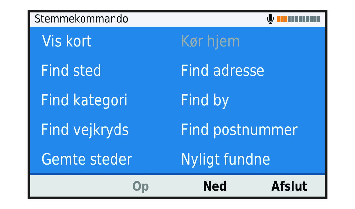 Hovedmenu for stemmekommandoer