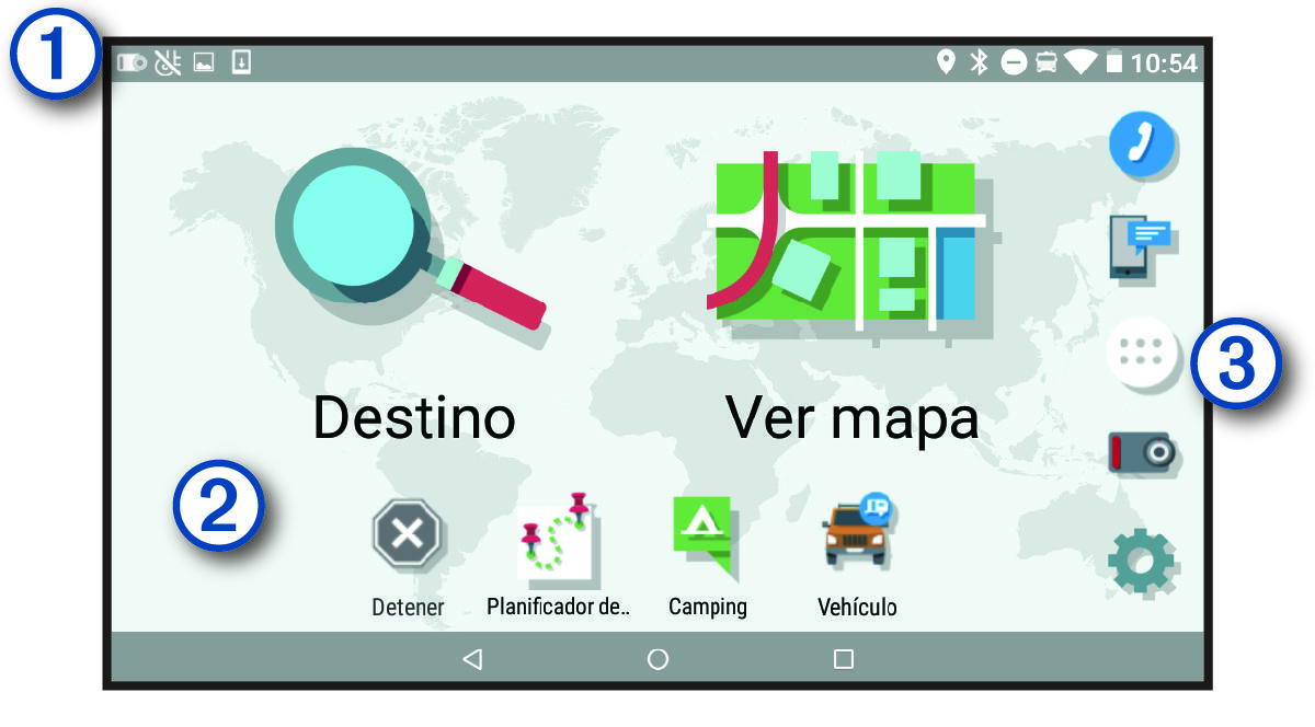 Pantalla de inicio con anotaciones