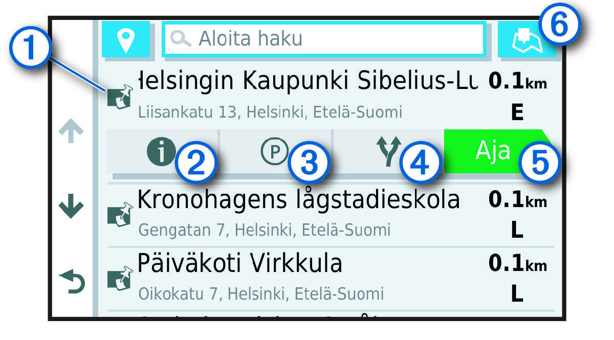 Hakutulosluettelo ja numerot
