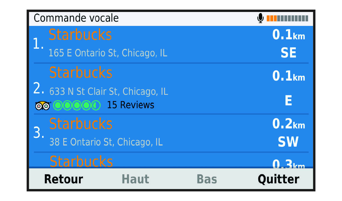 Liste des résultats de la recherche de commandes vocales