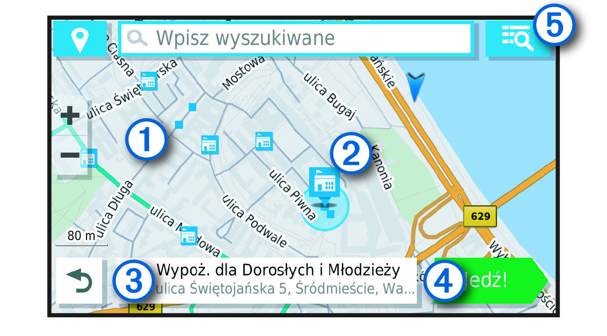 Mapa wyników wyszukiwania z objaśnieniami