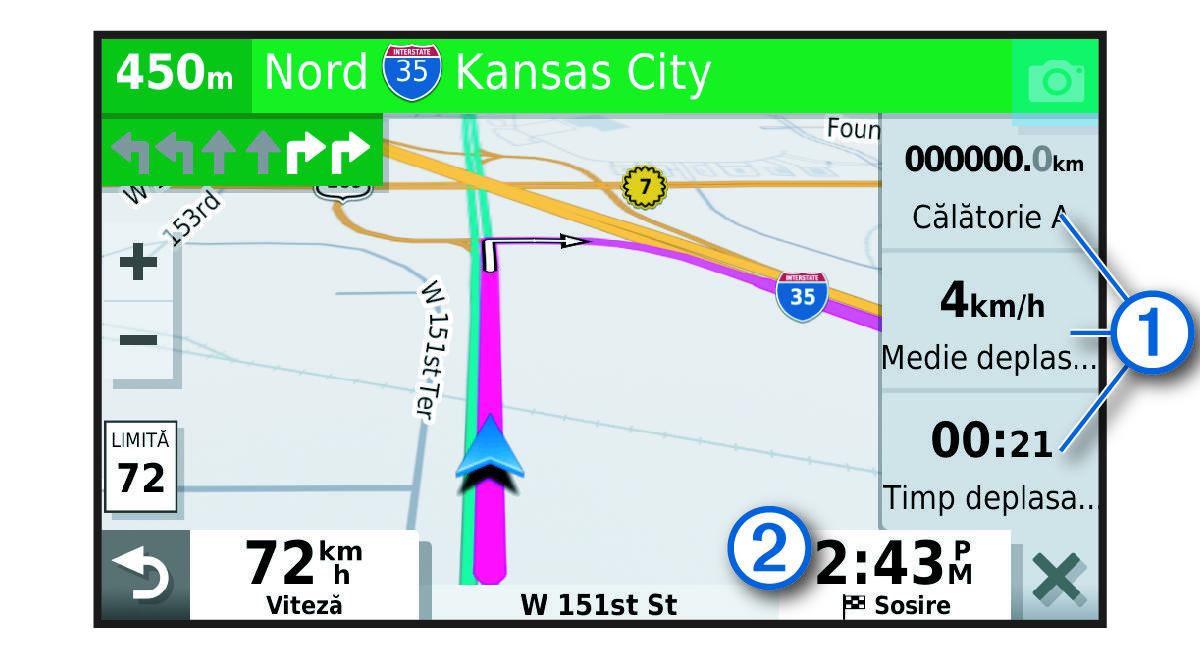 Câmpuri de date pe hartă ale unei călătorii, cu explicaţii