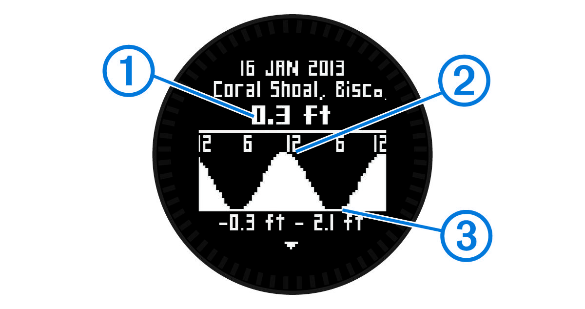 Screenshot of the tide chart with callouts