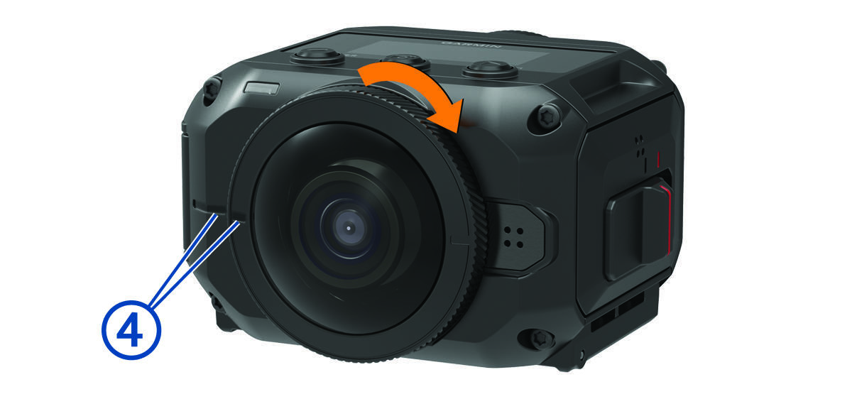 Front view of camera with arrow and callout