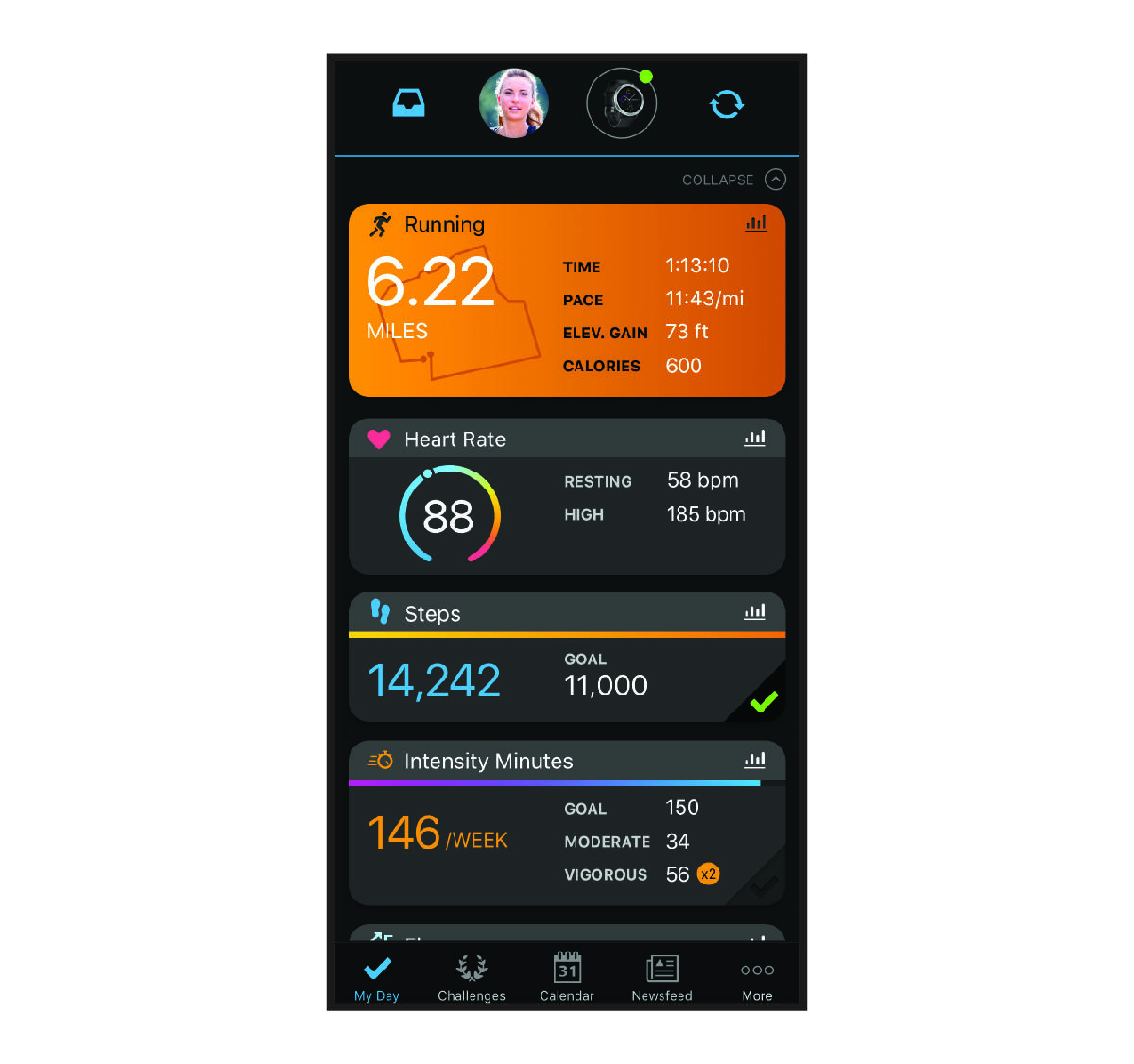 Mobile app with running data