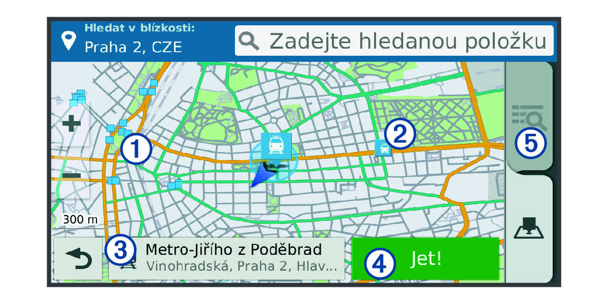 Výsledky vyhledávání polohy na mapě s popisky