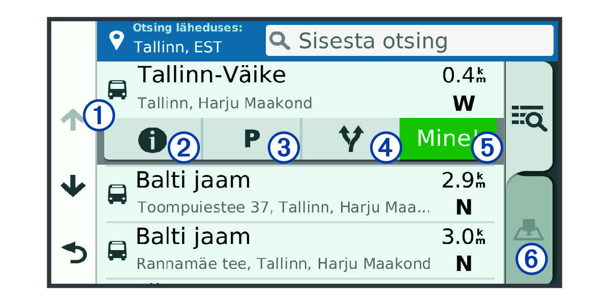 Asukoha otsingu tulemused koos tähistega
