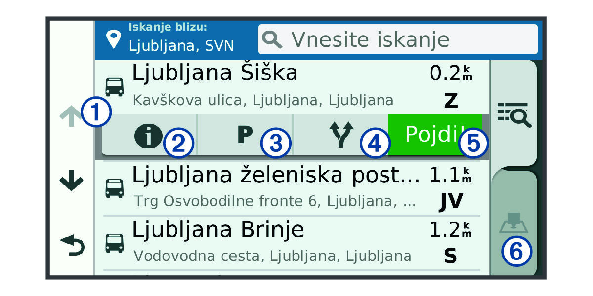 Seznam rezultatov iskanja lokacije z oblački