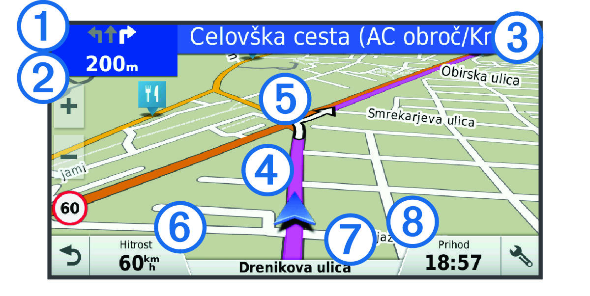 Aktivna načrtovana pot na zemljevidu za navigacijo z oblački